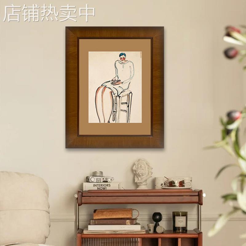 法式常玉素描法式复古风装饰画客厅餐厅中古小众艺术挂画玄关壁画图片