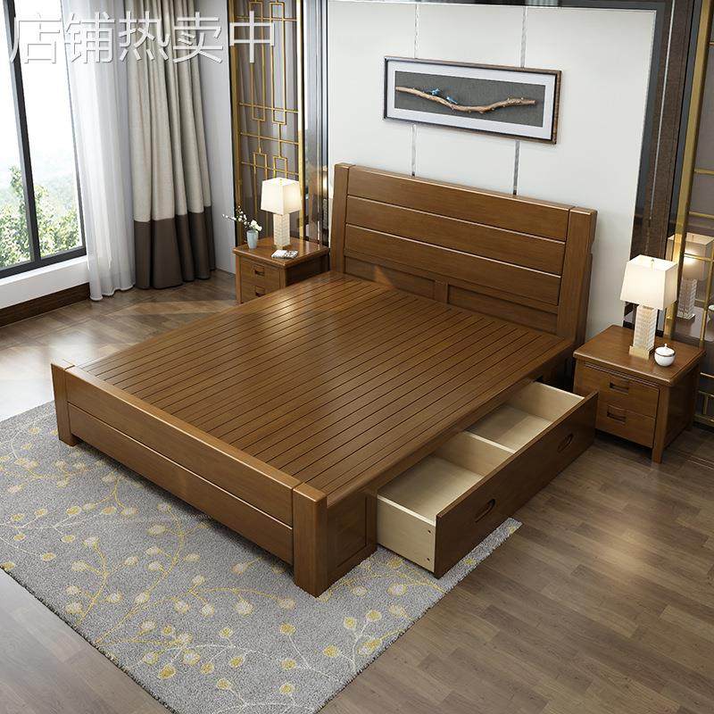 新中式实木床橡木实木家具成人主卧1.5高箱1.8米大双人床纯实木
