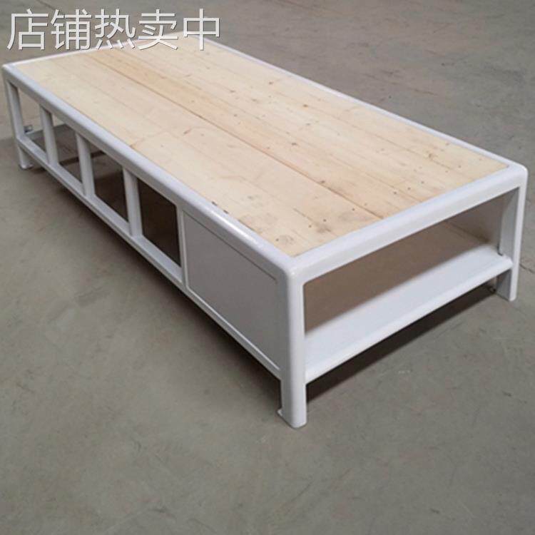 钢木金属床圆边单人铁床钢制床带下柜儿童床单人床卧室储物收纳