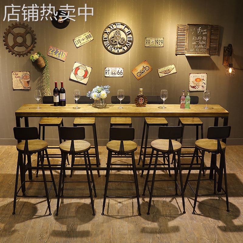 工业风铁艺实木家用吧台椅桌现代简约吧台高脚凳咖啡厅酒吧桌椅