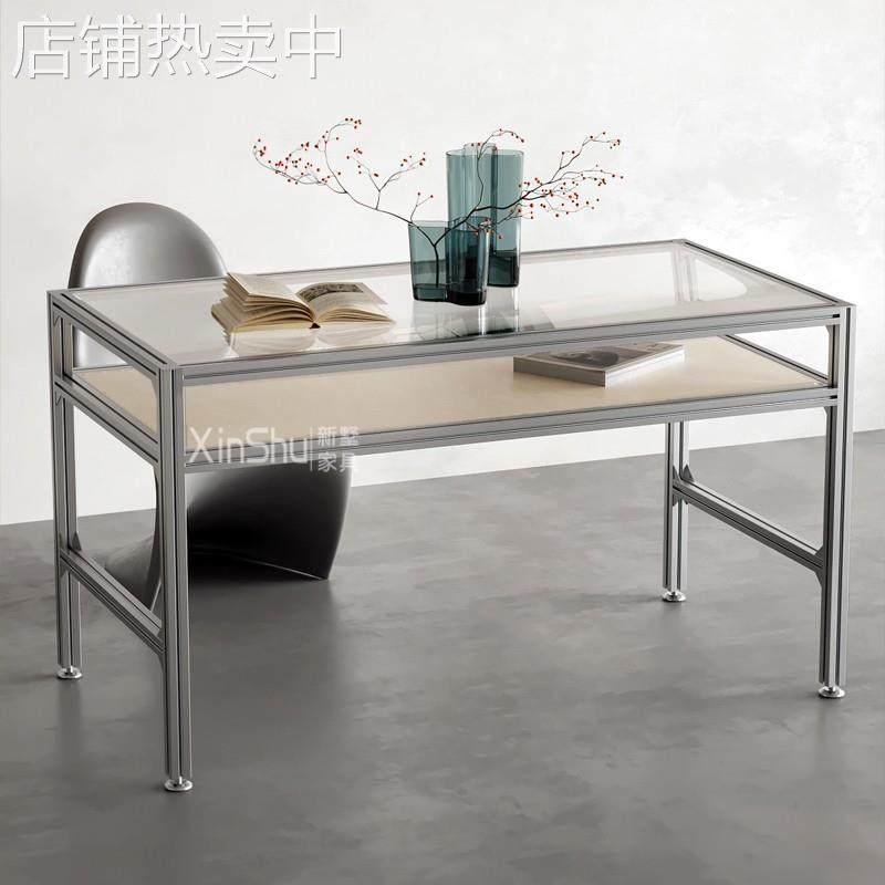 服装店饰品店中间摆放玻璃铝型材展示台中岛陈列架电脑办公桌道具