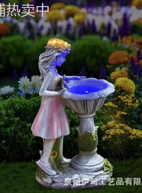 跨境创意花园天使雕像户外太阳能LED灯庭院草坪树脂工艺装饰摆件