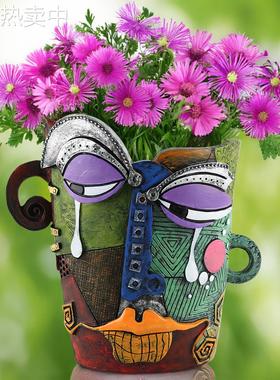 跨境新品创意手工流泪抽象人脸多彩花盆家居园艺树脂摆件装饰花园