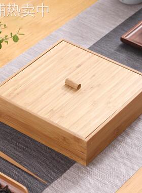 新中式竹木制收纳盒桌面坚果零食储放盒子客厅茶具杂物带盖整理盒