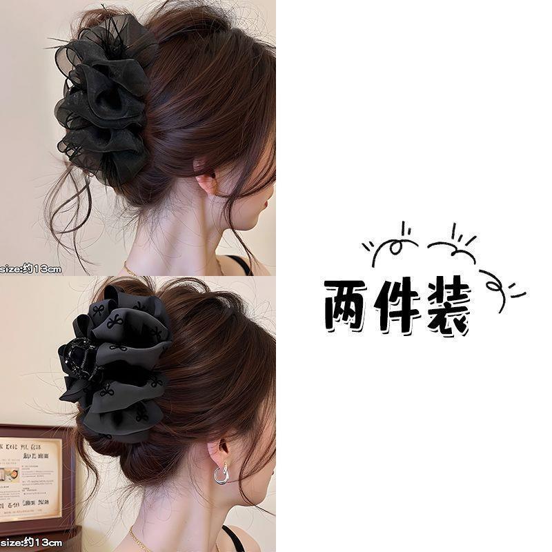 黑色缎面蝴蝶结抓夹后脑勺高级感大号鲨鱼夹公主发夹网红发卡发饰