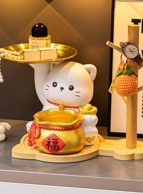 入户门收纳钥匙盒创意福袋招财猫玄关钥匙收纳摆件客厅家居桌面入
