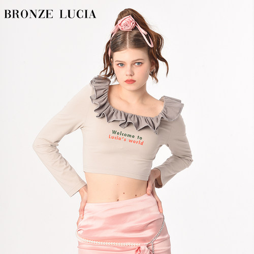 BronzeLucia长袖荷叶边U型领