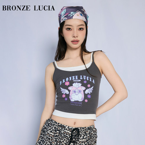 Bronze Lucia菲比精灵联名 印花小吊带背心原创设计少女假两件夏