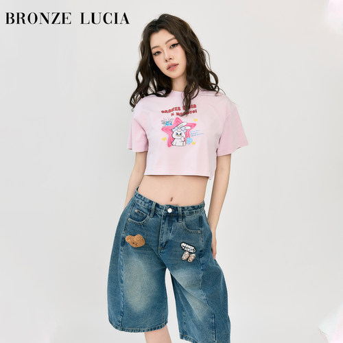 Bronze Lucia粉色水洗做旧momorei短款T恤短袖