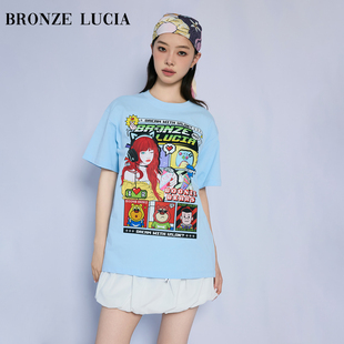 Bronze Lucia熊出没联名 红色短袖印花T恤原创设计上衣学院风少女