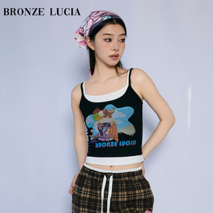 Bronze Lucia小马宝莉联名印花小吊带背心原创设计少女假两件上衣