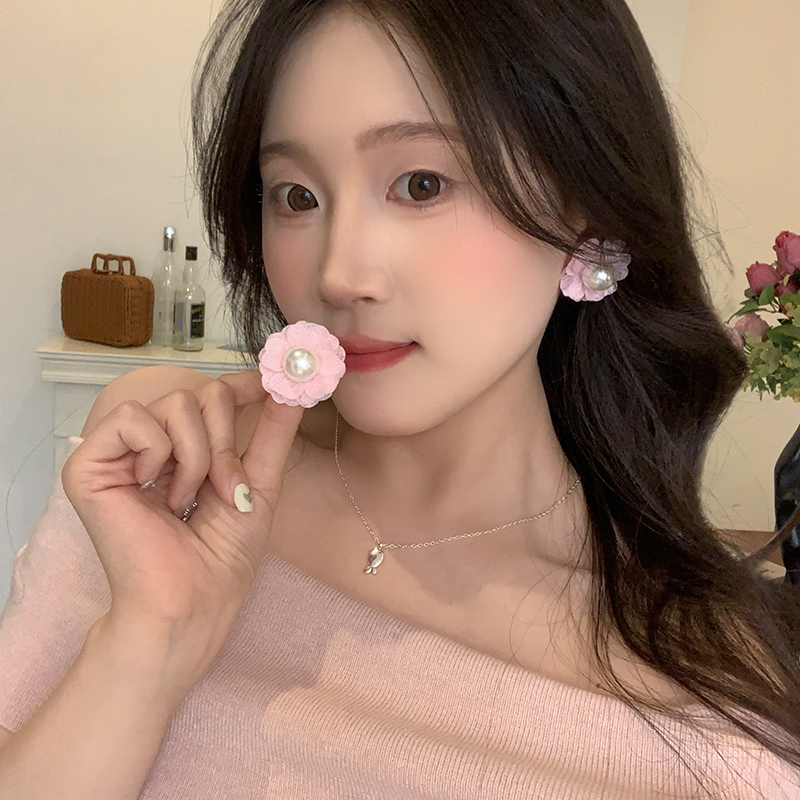 那片海粉色山茶花耳钉