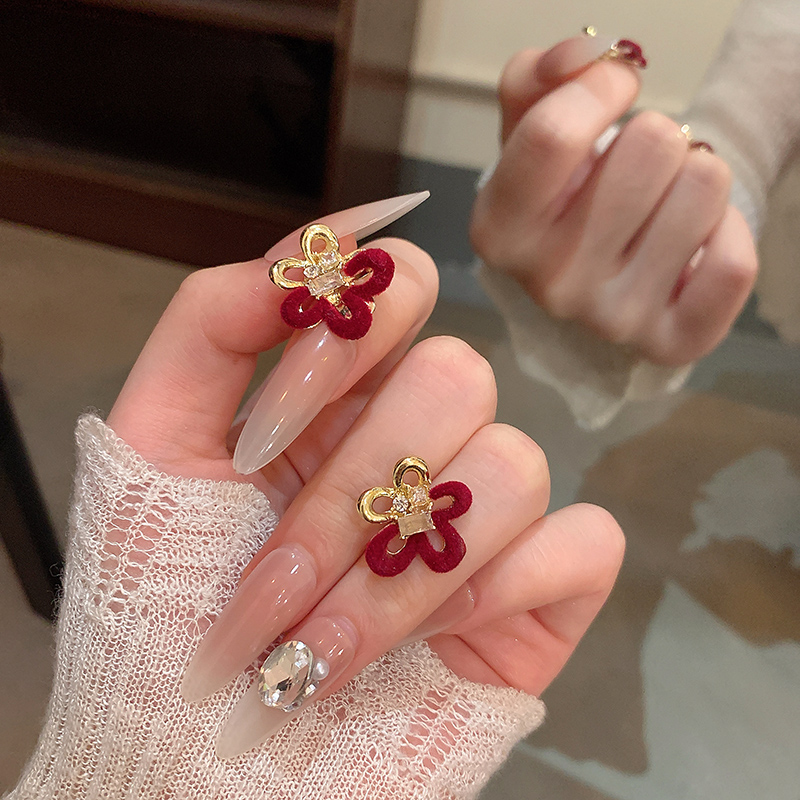 红色小众花朵耳钉秋冬新款