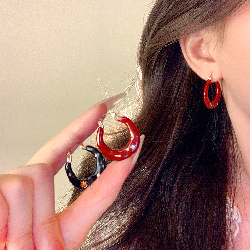 安可拉红复古圈圈耳环