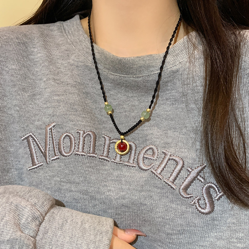 那片海红玛瑙平安扣项链女