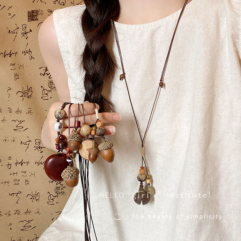 新中式国风复古植物橡果编织项链