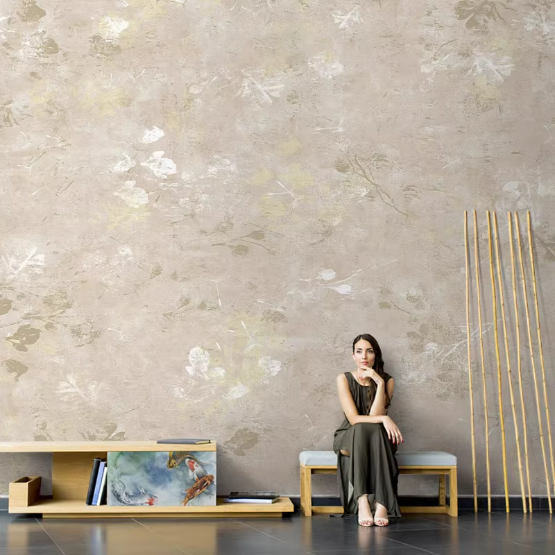 小红书油画涂鸦轻奢墙布法式背景墙电视墙壁纸别墅花朵卧室墙布