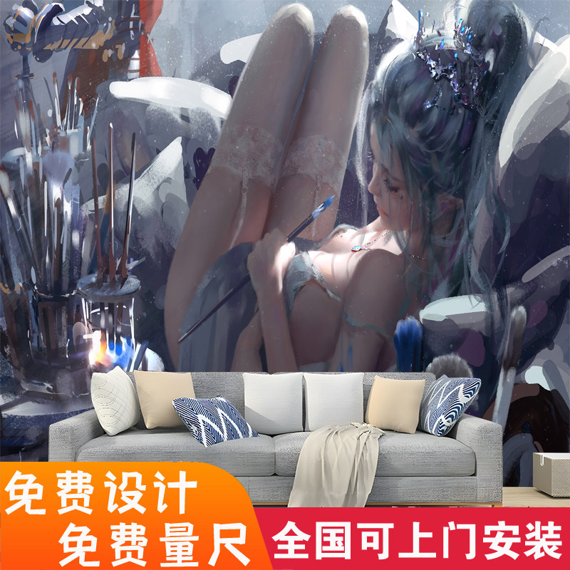 3d动漫性感美女背景墙纸卡通房间卧室墙布少女心二次元日系墙纸,家装主材,定制壁画,淘宝优惠券,粉丝福利购,淘宝优惠卷