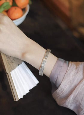 海棠手镯女款复古老式古法哑光镯子轻奢小众精致镯环送妈妈