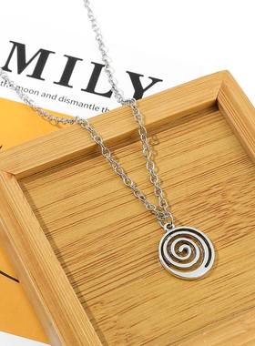 亚马逊新款蚊香项链高级感小众嘻哈挂坠简约圆形合金吊坠毛衣挂饰