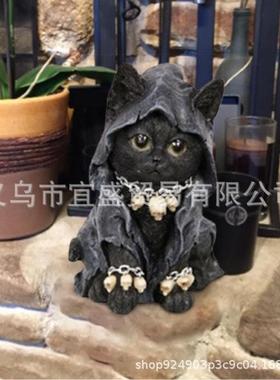 跨境万圣节黑猫大中小死神黑猫家居摆件装饰树脂工艺品庭院装饰猫
