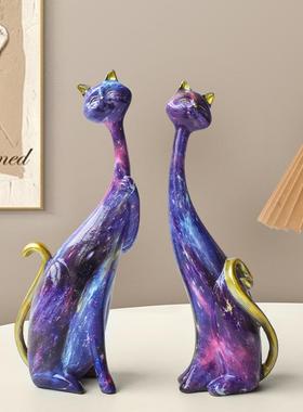 轻奢情侣对猫摆件创意艺术高级感软装树脂工艺品现代可爱婚庆礼品