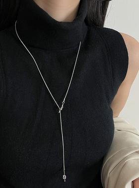 设计感几何圆珠可抽拉钛钢项链女小众轻奢长款高级毛衣链秋冬配饰