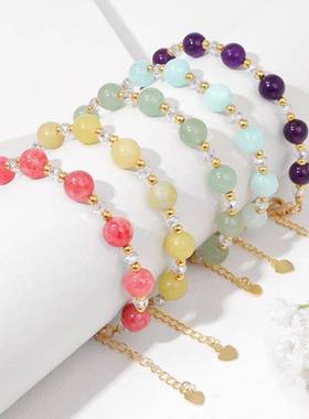 欧美跨境热卖天然石头珠子手链女简约百搭龙虾扣手串闺蜜礼物