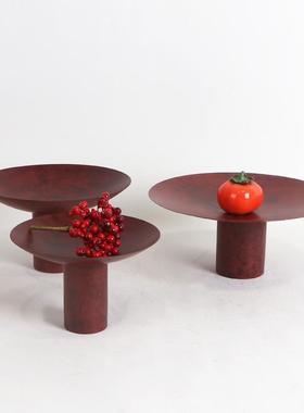 新中式红铜色台面金属花器永生苔藓花艺盆栽插花桌面果盘软装摆件