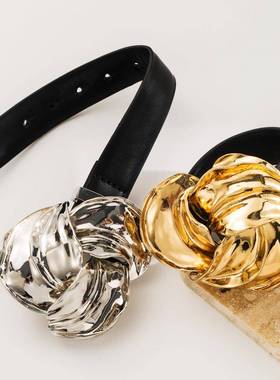 欧美跨境金属花朵潮流手镯新款皮带扣可调节花卉手链夸张嘻哈手环