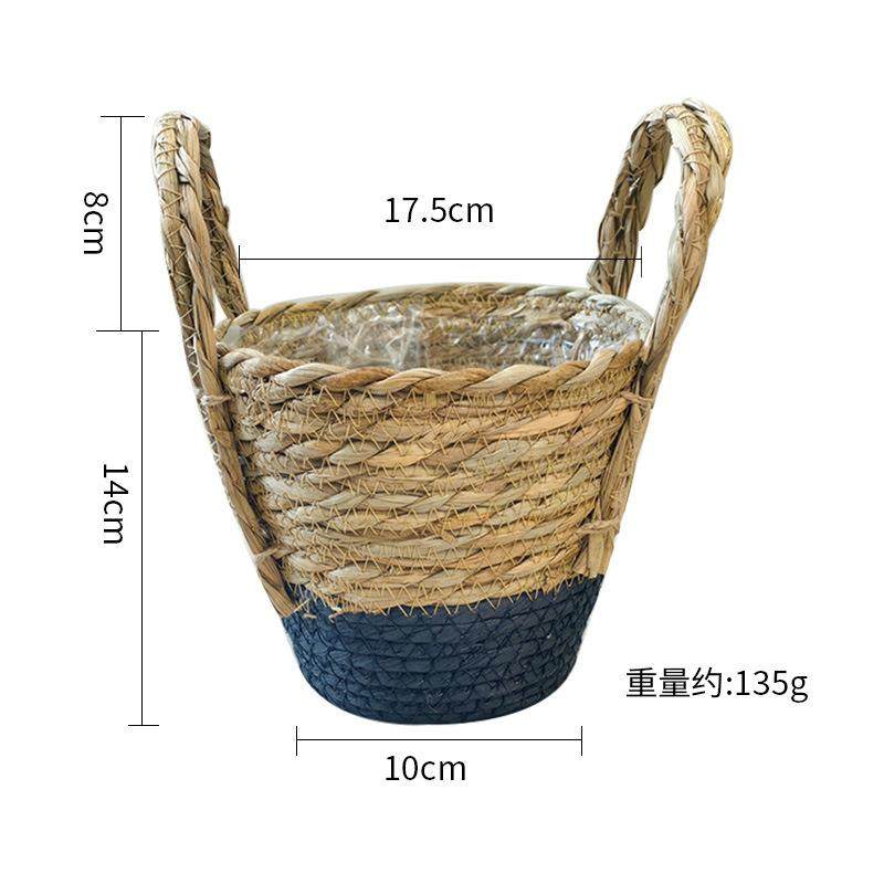 跨境蒲草藤编篮子创意摆件绿萝花盆客厅阳台装饰草编双耳编织花篮,饰品/流行首饰/时尚饰品新,摆件,淘宝优惠券,粉丝福利购,淘宝优惠卷