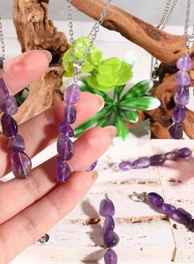 跨境款紫水晶项链不规则随形时尚百搭通勤厂家直销欧美热卖款吊坠