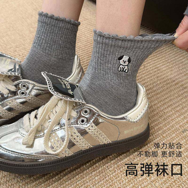 袜子女秋冬季款棉袜卡通刺绣花边中筒袜可爱动物纹图案灰色运动袜,女士内衣/男士内衣/家居服,连裤袜/打底袜,淘宝优惠券,粉丝福利购,淘宝优惠卷