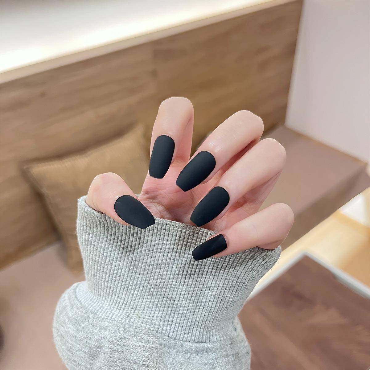 外贸美甲贴片磨砂短杏仁甲指甲片24穿戴甲可拆卸纯色黑色美甲贴片,彩妆/香水/美妆工具,穿戴甲/甲片,淘宝优惠券,粉丝福利购,淘宝优惠卷