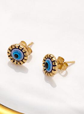 欧美跨境新款土耳其眼睛饰品时尚2件装蓝色眼睛耳环项链组合套装