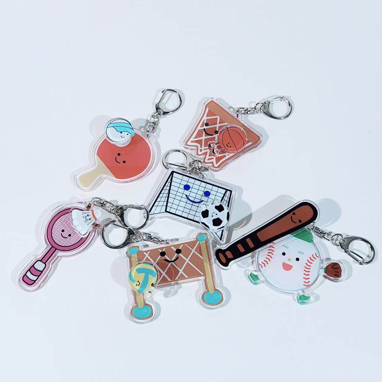 旋转钥匙扣运动体育挂件羽毛球篮球足球乒乓球周边礼品包包装饰品