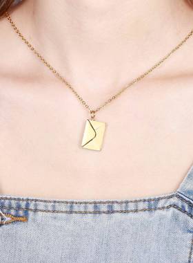 wish亚马逊欧美跨境个性翻盖式信封DIY刻字情侣项链精致刻字项链