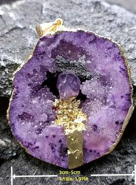 跨境溜边天然玛瑙片不规则形晶芽镀金边吊坠用于DIY饰品配件