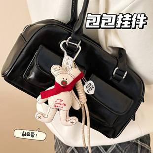 韩系布艺卡通围巾小熊挂件潮流字母熊挂饰百搭包包挂坠钥匙扣