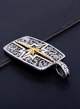 北极星唐草纹吊坠潮男时尚个性嘻哈小众设计感暗黑百搭六星芒项链