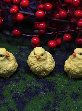 跨境仿真可爱小鸡摆件家居装饰树脂工艺品花园微景观苔藓多肉配饰