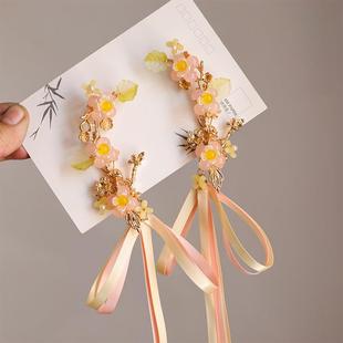 春夏妙妙古风头饰绿色飘带流苏发夹仙气对夹边夹配饰汉服发饰品