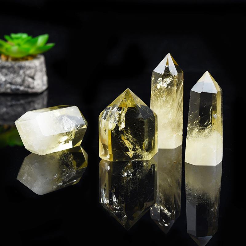 天然黄水晶六棱柱原石标本摆件水晶柱手把件风水矿石