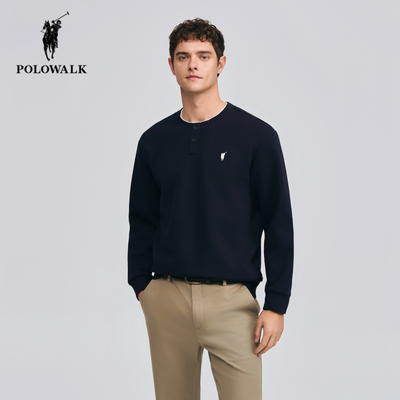 POLOWALK春季新品纯色圆领卫衣男