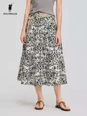 Polowalk Printed Skirt for Women 2026 Spring and Summer New Style Polo Women's Simple Casual Elastic Waist Skirt