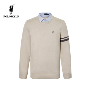 POLOWALK假两件针织衫男2024秋冬新款商务休闲时尚衬衫领针织衫男
