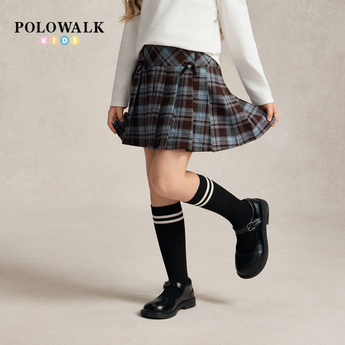 POLOWALK童装女童格纹百褶半身裙
