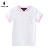 女童短袖 t恤夏季 新款 POLOWALK童装 保罗儿童洋气拼色半袖 圆领上衣
