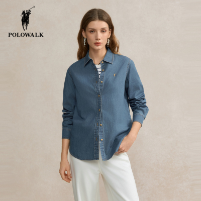 POLOWALK秋季新品长袖牛仔衬衫女