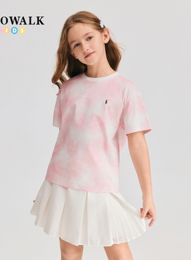POLOWALK童装女童短袖T恤2026夏季新款保罗儿童洋气印花圆领上衣